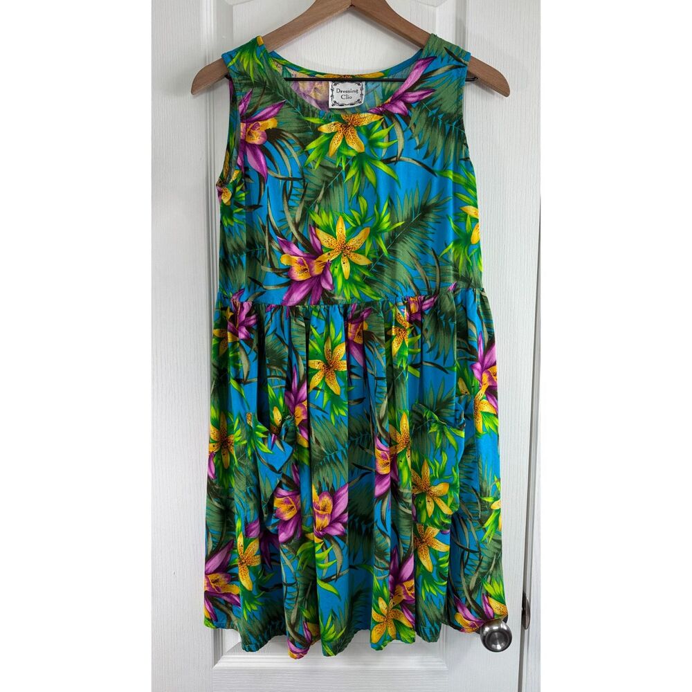 Vintage Dressing Clio Sleeveless Tropical Hawaiian Print Dress Multicolor Size S